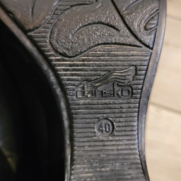 DANSKO Franka black leather wedge ankle strap studs heeled clogs casual W 10.5 - Picture 11 of 16